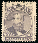 Stamp of Brazil » 1866-83 Dom Pedro » 1866 "Black Beard" Issue 1866, 80r violet black, group of eight used stamps showing the ABN imprint