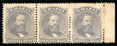 Stamp of Brazil » 1866-83 Dom Pedro » 1866 "Black Beard" Issue 1866, 80r violet black, strip of three mint