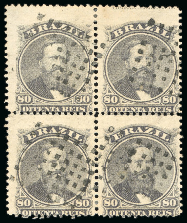 Stamp of Brazil » 1866-83 Dom Pedro » 1866 "Black Beard" Issue 1866, 80r grey violet, block of four used with imprint