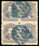 Stamp of Brazil » 1866-83 Dom Pedro » 1866 "Black Beard" Issue 1866, 80r violet black, a fresh block of four used in blue