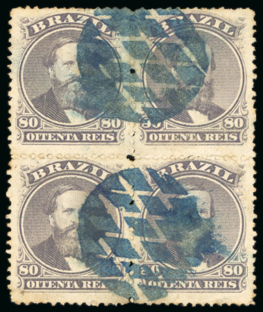 Stamp of Brazil » 1866-83 Dom Pedro » 1866 "Black Beard" Issue 1866, 80r violet black, a fresh block of four used in blue