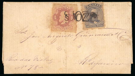 Stamp of Brazil » 1866-83 Dom Pedro » 1866 "Black Beard" Issue 1866, 80r violet black, in combination with 20r brown lilac, with "SJOZE" pmk