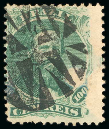 Stamp of Brazil » 1866-83 Dom Pedro » 1866 "Black Beard" Issue 1866, 100r green, albino printing at right 
