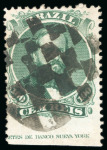 Stamp of Brazil 1866, 100r green, type IV, two examples imperforate at base