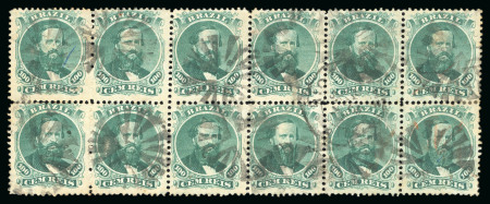 Stamp of Brazil » 1866-83 Dom Pedro » 1866 "Black Beard" Issue 1866, 100r green, type IV, horizontal block of twelve used