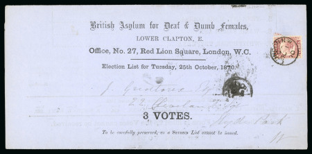 Stamp of Great Britain » 1854-70 Perforated Line Engraved 1870 1/2d pl.1 used on the first day of issue on "British Asylum for Deaf & Dumb females" printed cover 