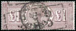 Stamp of Great Britain » 1855-1900 Surface Printed » 1883-84 & 1888 High Values 1888, Orbs wmk £1 brown-lilac JC with frame-break