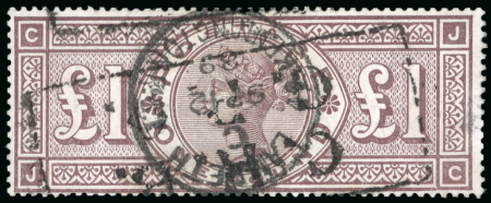 Stamp of Great Britain » 1855-1900 Surface Printed » 1883-84 & 1888 High Values 1888, Orbs wmk £1 brown-lilac JC with frame-break