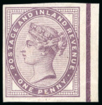 Stamp of Great Britain » 1855-1900 Surface Printed » 1880-81 Provisional Issue and 1881 1d Lilac 1881 1d lilac from right of sheet imperforate mint