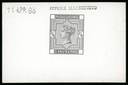 Stamp of Great Britain » 1855-1900 Surface Printed » 1883-84 & 1888 High Values 1883 2s6d De La Rue die proof in black on glazed card