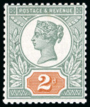 Stamp of Great Britain » 1855-1900 Surface Printed » 1887-1900 Jubilee Issue & 1891 £1 Green 1887-1900 Jubilee issue 2d colour trial in with head plate in green and duty plate in orange-yellow
