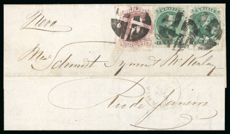 Stamp of Brazil » 1866-83 Dom Pedro » 1866 "Black Beard" Issue 1866, 100r green (2) and 20r on internal cover carried by British packet