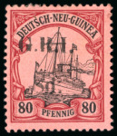 Stamp of New Guinea 1914-15, 8d on 80pf black & carmine on rose mint l.h.