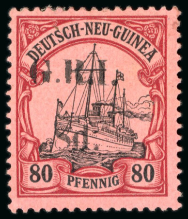 Stamp of New Guinea 1914-15, 8d on 80pf black & carmine on rose mint l.h.