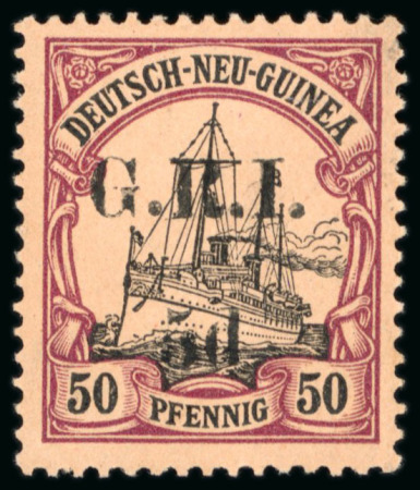 Stamp of New Guinea 1914-15, 5d on 50pf black & purple on buff mint l.h.