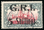 Stamp of Samoa 1914, 5s on 5M carmine & black, used with neat Appia cds