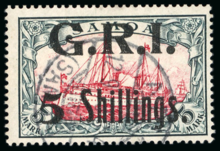 Stamp of Samoa 1914, 5s on 5M carmine & black, used with neat Appia cds