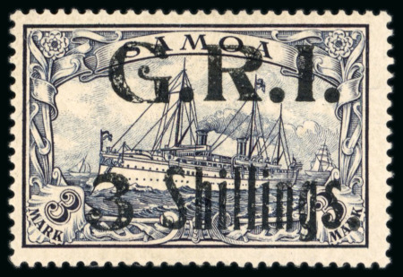 Stamp of Samoa 1914, 3s on 3M violet-black, mint l.h.