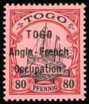 Stamp of Togo 1914, 80pf black and carmine on rose mint n.h.