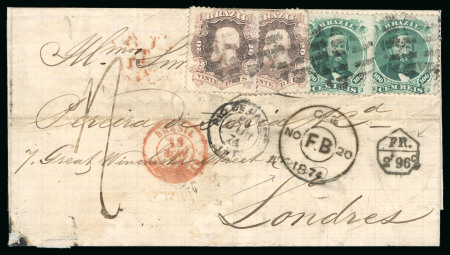 Stamp of Brazil » 1866-83 Dom Pedro » 1866 "Black Beard" Issue 1866, 100r green, type IV, die III, two examples, in