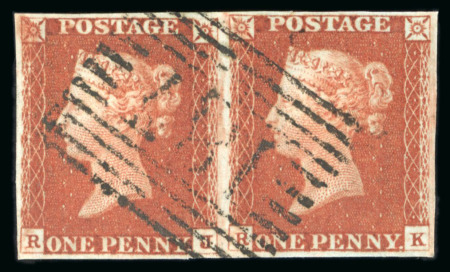 Stamp of Great Britain » 1841 1d Red 1841 1d.red-brown, Pl. 63, RJ-RK pair, neatly cancelled