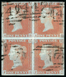 Stamp of Great Britain » 1841 1d Red 1841, 1d orange-brown pl.136 EB/FC block of four cancelled by oval of bars