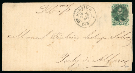 Stamp of Brazil » 1866-83 Dom Pedro » 1866 "Black Beard" Issue 1866, 100r green, "cracked plate" variety on cover