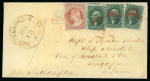 Stamp of United States » 1851-57 Issue 1857 (Jul 13) envelope from New Bedford MA to Singapore