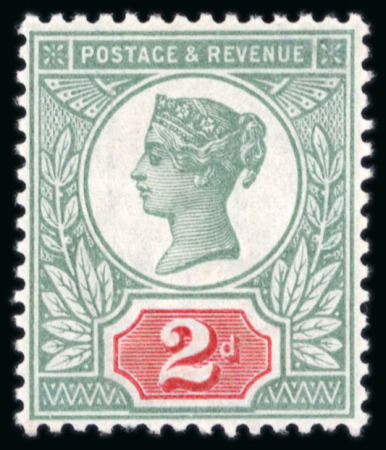 Stamp of Great Britain » 1855-1900 Surface Printed » 1887-1900 Jubilee Issue & 1891 £1 Green 1887-1900 Jubilee Issue 2d green & scarlet, mint