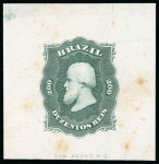 Stamp of Brazil » 1866-83 Dom Pedro » 1866 "Black Beard" Issue 1866, 200r black, two colour die proofs on India laid paper