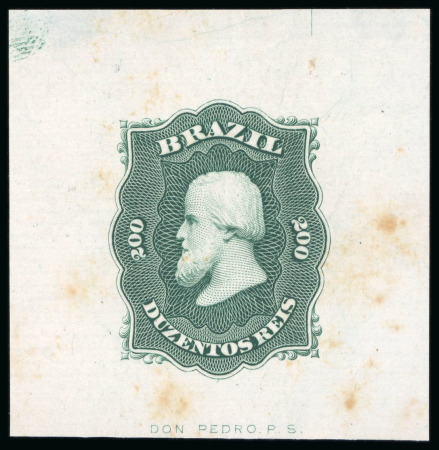 Stamp of Brazil » 1866-83 Dom Pedro » 1866 "Black Beard" Issue 1866, 200r black, two colour die proofs on India laid paper