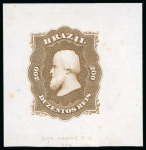 Stamp of Brazil » 1866-83 Dom Pedro » 1866 "Black Beard" Issue 1866, 200r black, two colour die proofs on India laid paper