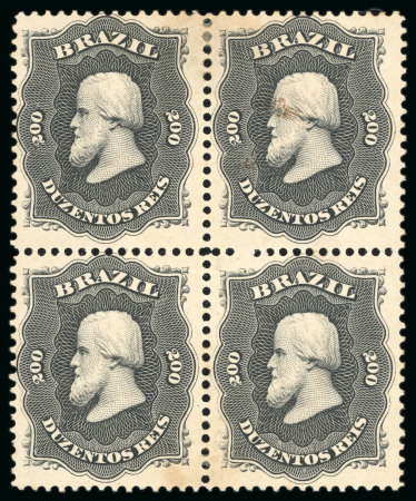 Stamp of Brazil » 1866-83 Dom Pedro » 1866 "Black Beard" Issue 1866, 200r black, block of four, outstandingly fresh