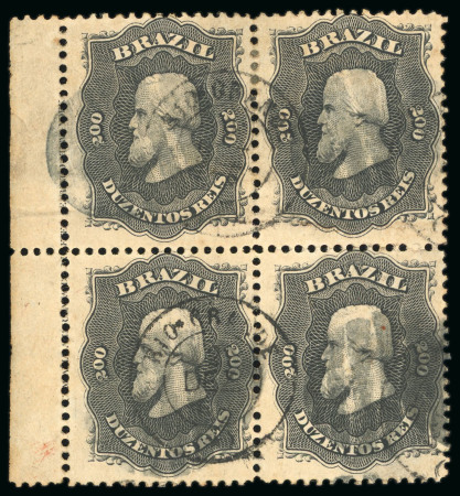 Stamp of Brazil » 1866-83 Dom Pedro » 1866 "Black Beard" Issue 1866, 200r black, block of four from the left of the sheet used