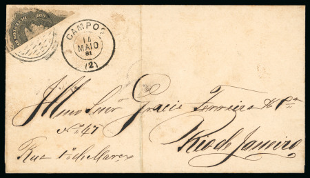 Stamp of Brazil » 1866-83 Dom Pedro » 1866 "Black Beard" Issue 1866, 200r black, diagonal half used as 100 réis on cover