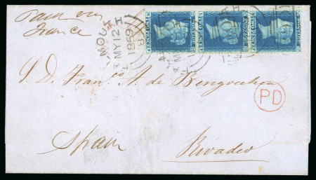 Stamp of Great Britain » 1854-1900 Postal History of the Perforated Line Engraved and Surface Printed Issues 1859 Overseas mail: Wrapper sent from Falmouth to Rivadeo,