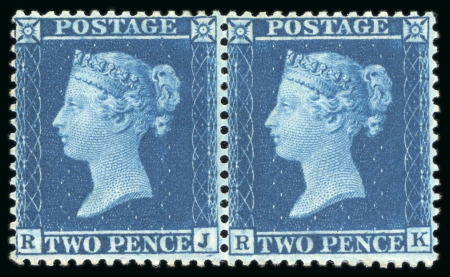 Stamp of Great Britain » 1854-70 Perforated Line Engraved 1857 2d. deep blue, Pl. 6, RJ-RK horizontal pair, large