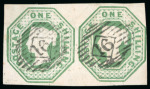 Stamp of Great Britain » 1847-54 Embossed 1854 1/- green (Die WW2) horizontal pair, large margins