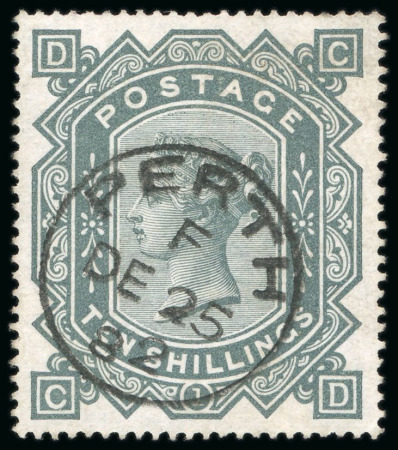 Stamp of Great Britain » 1855-1900 Surface Printed » 1867-83 High Values 1878 10/- greenish grey, Pl. 1, CD, a superb used example,