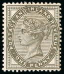 Stamp of Great Britain » 1855-1900 Surface Printed » 1880-81 Provisional Issue and 1881 1d Lilac 1881 1d. colour trial in deep olive (die 2), a very
