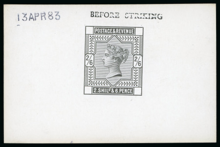Stamp of Great Britain » 1855-1900 Surface Printed » 1883-84 & 1888 High Values 1883 2/6d. die proof in black on glazed card (92x60mm)