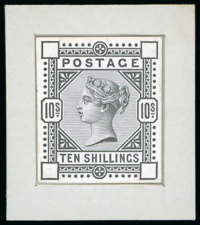 Stamp of Great Britain » 1855-1900 Surface Printed » 1883-84 & 1888 High Values 1883 10/- stamp size die proof in black on glazed card