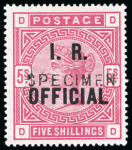 Stamp of Great Britain » Officials Inland Revenue: 1890 5/- rose, DD, IR Official, overprinted