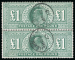 Stamp of Great Britain » King Edward VII » 1911-13 Somerset House Issues 1911 £1 deep green, a very fine and fresh used vertical