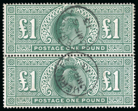 Stamp of Great Britain » King Edward VII » 1911-13 Somerset House Issues 1911 £1 deep green, a very fine and fresh used vertical