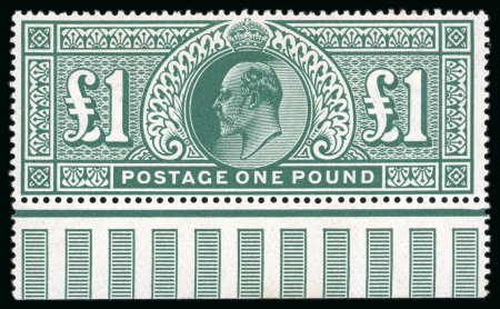 Stamp of Great Britain » King Edward VII » 1911-13 Somerset House Issues 1911 £1 deep green, a very fine and fresh mint NH