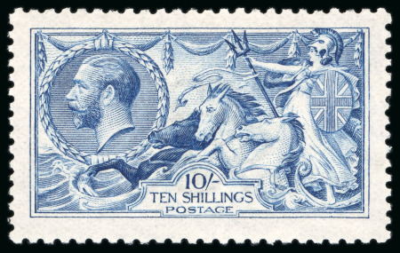 Stamp of Great Britain » King George V » 1913-19 Seahorse Issues 1915 DLR 10/- blue, mint NH, very fine and well centred.
