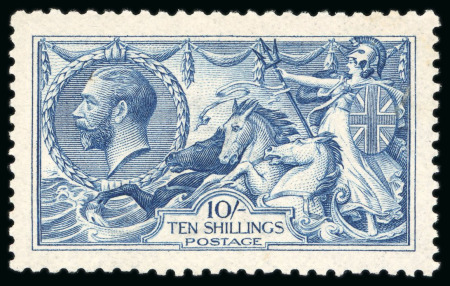 Stamp of Great Britain » King George V » 1913-19 Seahorse Issues 1915 DLR 10/- blue, mint NH, very fine and well centred.