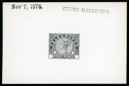 Stamp of Great Britain » Telegraphs 1876 4d. Telegraph die proof in black on white glazed