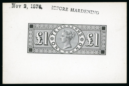 Stamp of Great Britain » Telegraphs 1876 £1. Telegraph die proof in black on white glazed